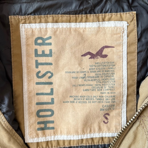HOLLISTER Hooded Faux Fur Fully Lined Jacket Utility Coat Tan Khaki S - Picture 8 of 12